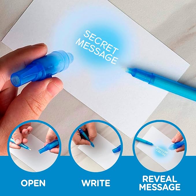 Personalized Invisible Disappearing Ink Pen Marker, Custom Secret Spy Message Writer with UV Light, Fun Activity for Kids Party Favors Gifts and Stock Stuffers, 24 Pack, Purple