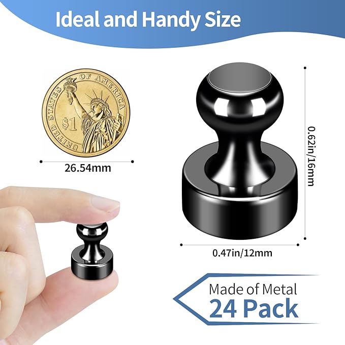 24Pack Black Fridge Magnet Refrigerator Magnets Strong Magnets for Whiteboard Lockers Fridge Office Classroom Kitchen Home Adults