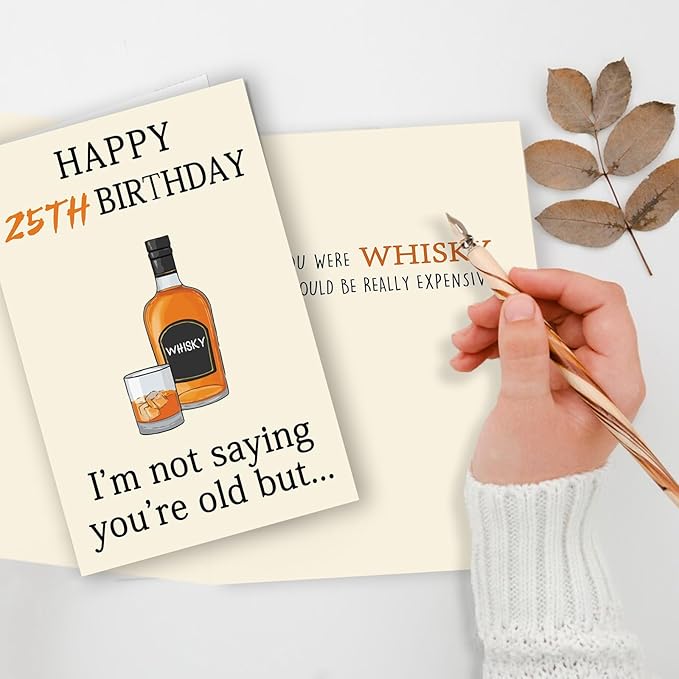 Funny 25th Birthday Card for Her Him, Happy 25th Birthday Decorations for Men Women, Unique 25th Birthday Gifts for Son Daughter, Whiskey 25 year old Bday Gift Ideas