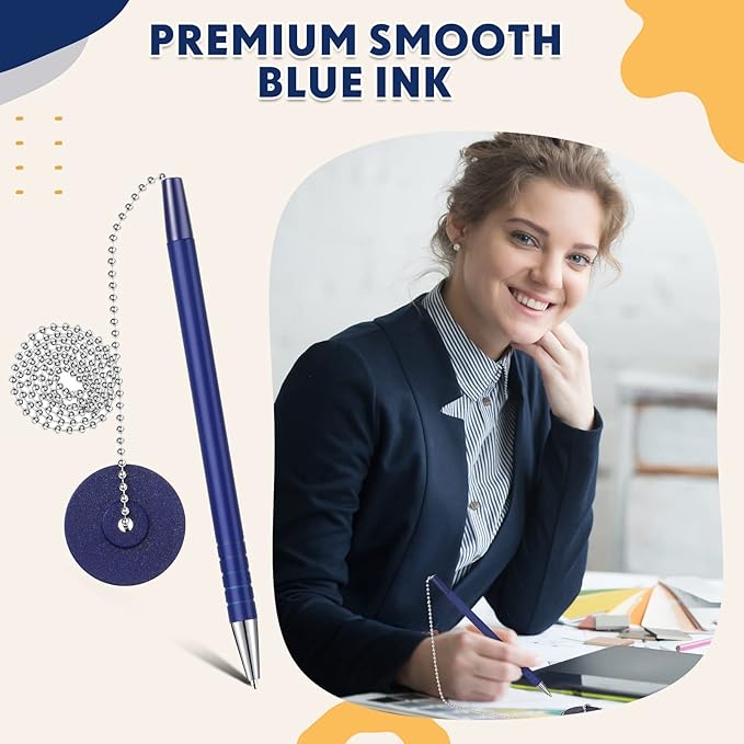 Pasimy Secure Pen with Adhesive Chain and Security Blue Ink Pen Holder for Home Office Supplies(6 Pieces)