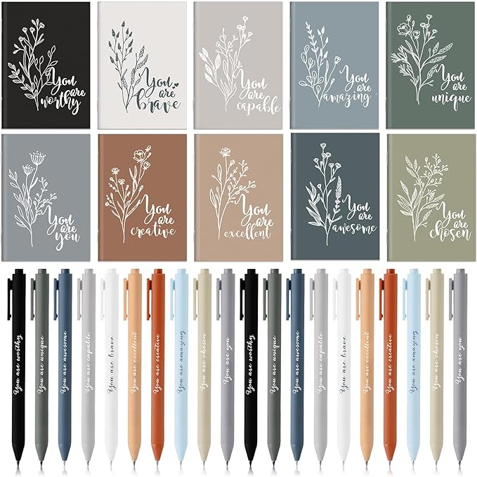 60 Pcs Inspirational Notebooks Motivational Mini Notepads Bulk Aesthetic Mini Notebook with Pen Employees Appreciation Gifts for Social Worker Coworkers Teachers Office (Neutral Colors)