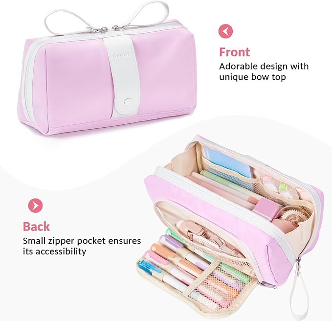 Sooez Big Capacity Pencil Case, Extra Large Pencil Pouch with Zipper Pocket, Wide Opening Pencil Bag, Portable Stationery Organizer, Cute Aesthetic School Office Supplies for Teens Girls Adults, Black