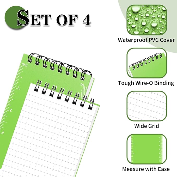 Waterproof Notebook, 4 Pack Top-Spiral Pocket Notepad, 3" x 5" Weatherproof NotePad, All Weather Police Pocket Notebook Little Memo Steno Note Pads for Outdoor Office School Recording, Black