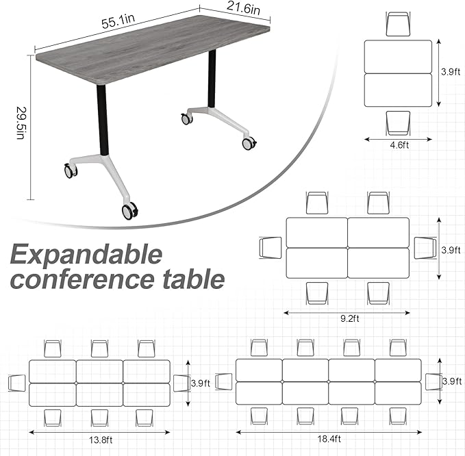 Folding Conference Table, Modern Large Conference Room Tables with Flip-Top Design, Foldable Conference Table Meeting Table with Wheels, Mobile Seminar Training Tables for Office Classroom (4, Oak)