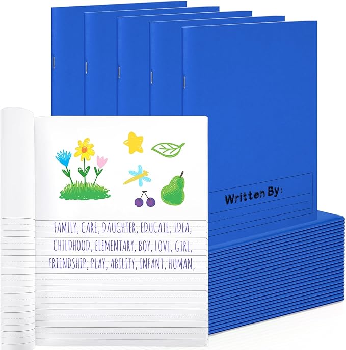 Henoyso 24 Pcs Primary Composition Notebook K-2 9 3/4 x 7 1/2 Inch Primary Journal, Back to School Supplies, Bulk Blank Writing Book for Kid to Write Draw Journal 60 Page Notebooks (Blue)
