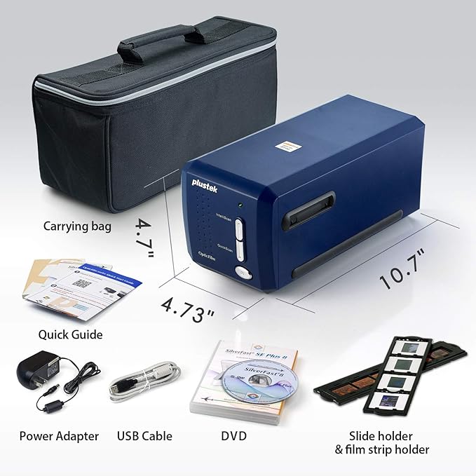 Plustek OpticFilm 8100-35mm Negative Film/Slide Scanner with 7200 DPI and 48-bit Output. Bundle Silverfast SE Plus 9, Support Mac and Windows