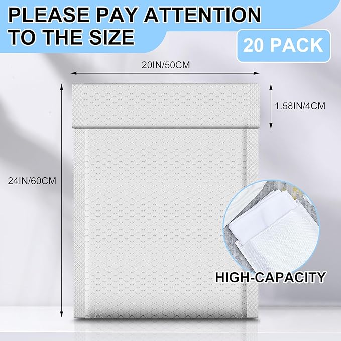 Ireer 20 Pack Extra Large 20 x 24" Bubble Mailers Poly Padded Envelopes Cushioned Mailing Envelopes Bubble Padded Mailers Self Adhesive Waterproof Shipping Bags for Business Christmas Gift Packaging