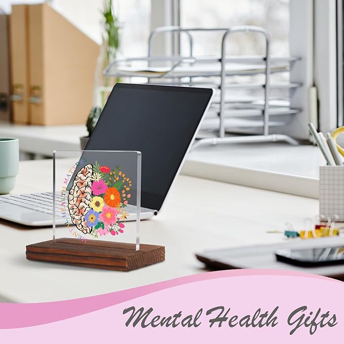 Mental Health Matters School Psychologist Gift Clear Desk Decor Signs, Graduation Gift for Psychiatrist Acrylic Plaque, Appreciation Thank You Gifts Mental Health Therapist Office Decor Signs TZD60