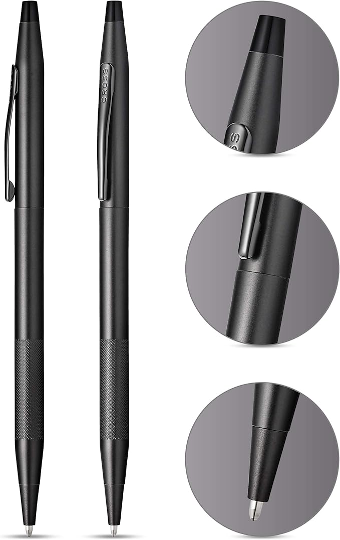 Cross Classic Century Refillable Ballpoint Pen Presented in a Luxury Gift Box - Medium Point, Black Ink, Black Micro-knurl