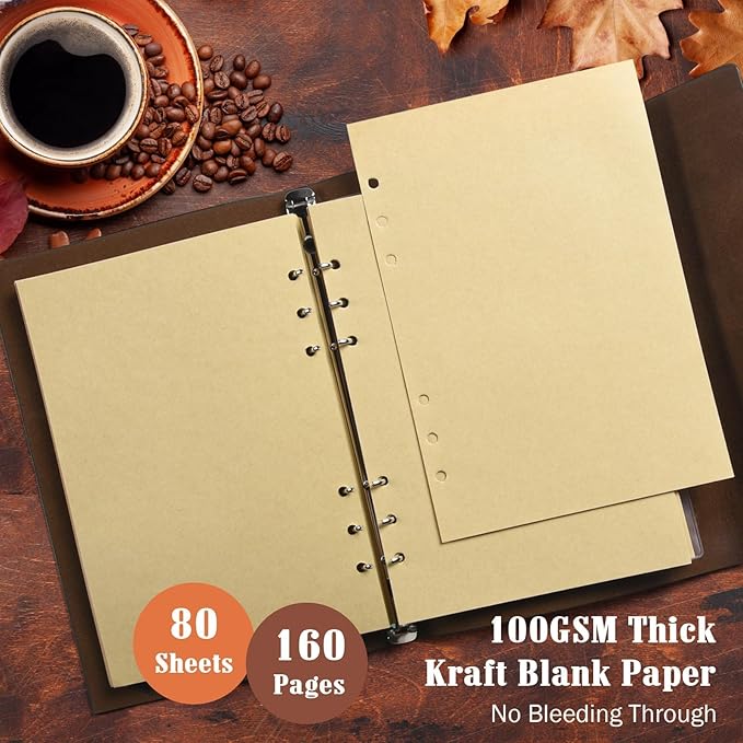 OMEYA PU Leather Journals Notebooks with Blank Pages, Vintage Refillable Journal for Writing, Travel Diary Art Sketchbook to Write in, Gifts for Women, Men, Teen Girls and Boys, 160 Pages (Brown, A6)
