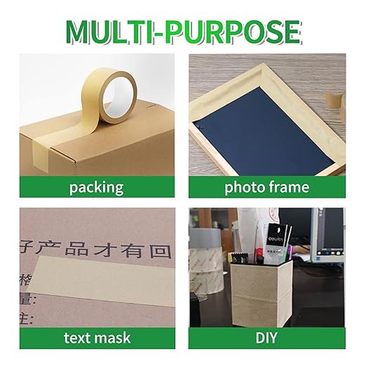 Eco-Friendly Kraft Paper Tape, Biodegradable Kraft Paper Tape, Recyclable Writable Packing Tape, Non-Coated Surface for Masking, Sealing, 2inch x 60yards, 24Rolls