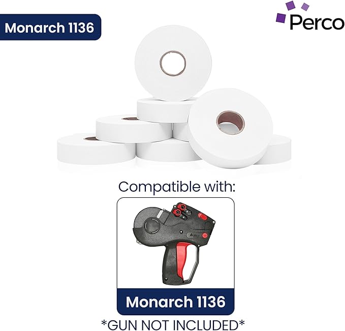 Perco White Pricing Labels for Monarch 1136 - 3 Sleeves, 24 Rolls Value Pack - 42,000 Labels with Ink Rolls Included