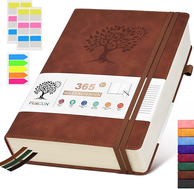 B5 Lined Journal Notebook - 365 Page Large Leather Journals for Writing Women Men，Hardcover Notebook with 100Gsm Thick Pages，Daily Diary for Travel, Work，School，College Ruled (7.6" x 10.3")