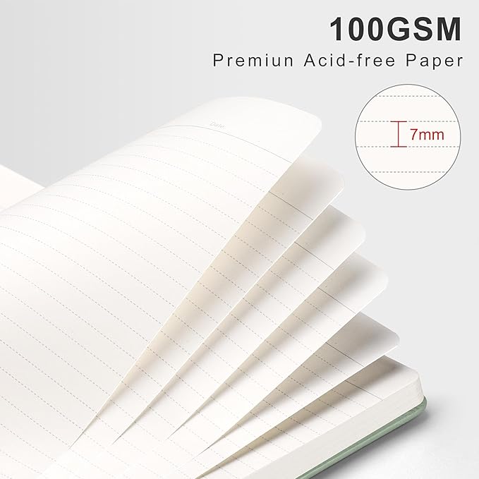 RETTACY Spiral Journal Notebook, 110 Numbered Pages, A4 Large Size (8.5'' x 11''), for Men & Women, Journaling, Writing, Work & Office, Leather Hardcover, 100 GSM Thick Paper (Light Green)