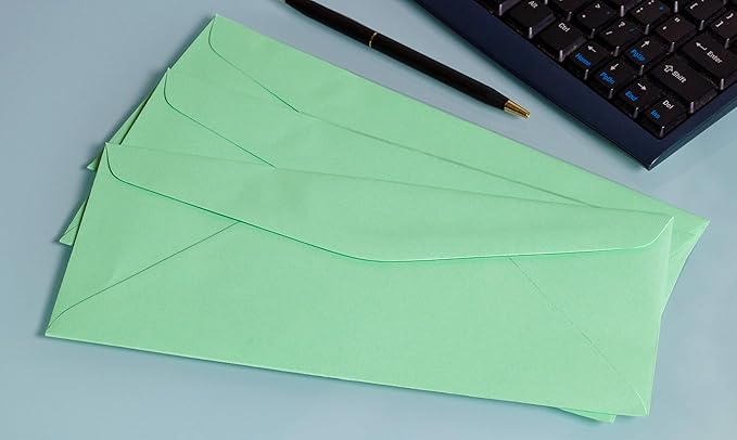 EnDoc #9 Colored Envelopes - 100 Pack - Green Pastel Color 3 7/8 x 8 7/8 envelope, Letter Size, For Home, Offices, Holiday, Invoices and Mailings