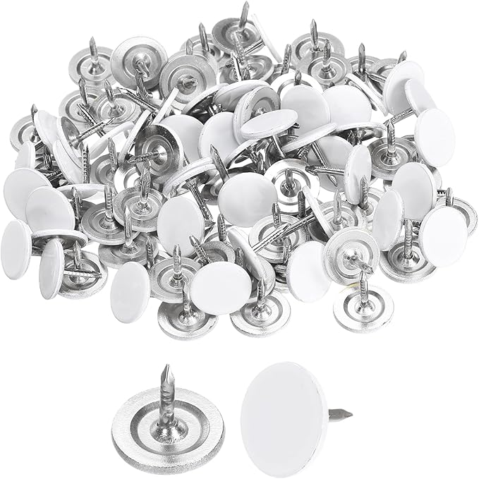 uxcell 150Pcs Upholstery Tacks, 11mmx10mm Flat Head Thumb Tack Decorative Furniture Nails Push Pins for Furniture Sofa Headboards, White
