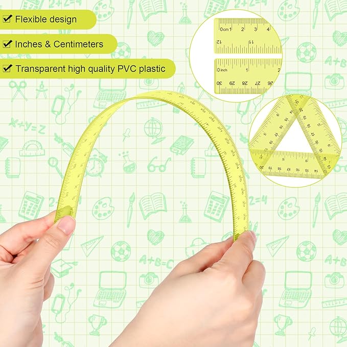 Zonon 2 Pack 12'' Plastic Ruler and 6'' Plastic Protractor Set Clear Ruler Protractor Set Math Geometry Supplies for School Classroom Home Office Drawing(Yellow)