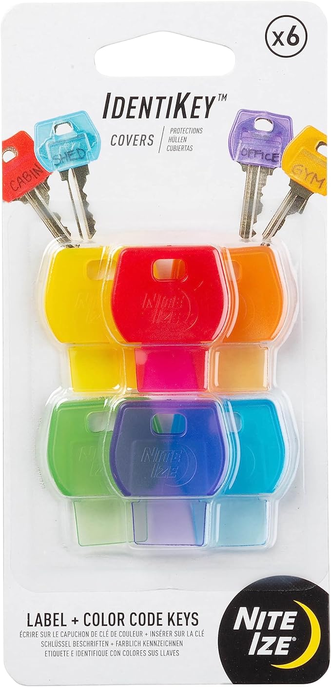 Nite Ize IdentiKey Covers, Color Coded ID Key Labels, Key Identifier Caps, Assorted 6 Pack