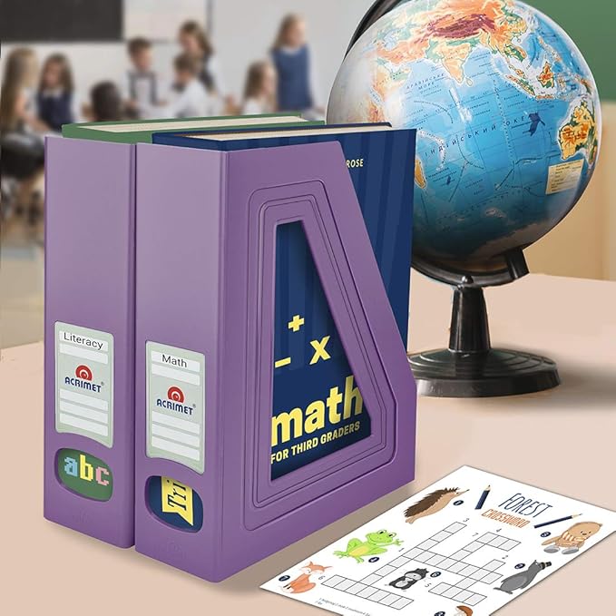 Acrimet Magazine File Holder, Durable Rack, Space-Saving Organizer (Plastic) (Solid Purple Color) (2 pack)