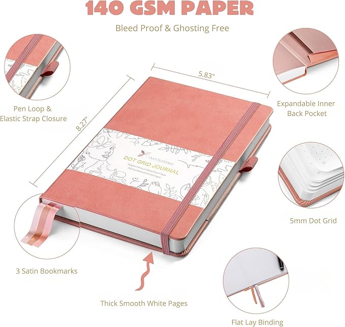 Bullet Dotted Journal – 140gsm Bleed Proof Thick White Paper – 200 Numbered Dot Grid Pages – 5.8 x 8.3 inch Dotted Notebook by Vivid Scribbles