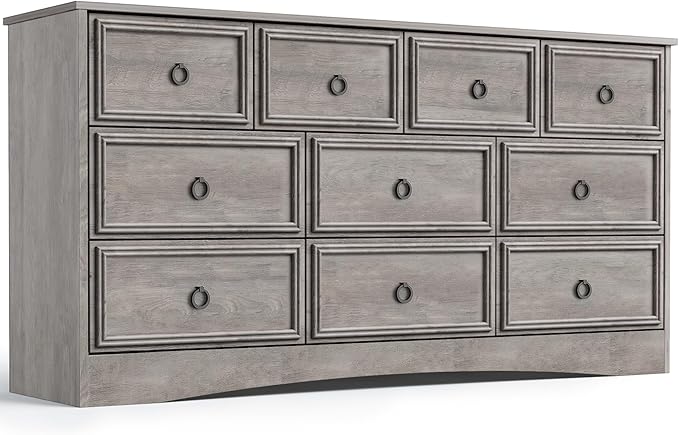 LGHM Modern Large 10 Drawer Dresser, Long Dressers for Bedroom, Chest of Drawers Closet Organizers and Storage Clothes - Textured Borders, 6" Deep Drawer for Living Room, Hallway, Gray