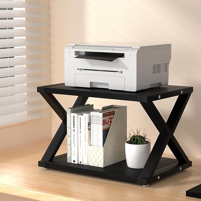 Desktop Printer Stand,2-Tier Desk Space Organizer for Home Office,Storing Heavy Duty Fax Machine, Scanner,Black