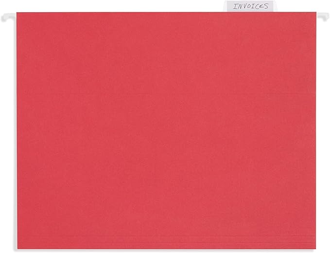 25 Blue Summit Supplies Red Hanging File Folders Letter Size – Durable 11pt Paper, Plastic Tabs and Inserts Included, Fits Standard Filing Cabinets and Desktop Organizers
