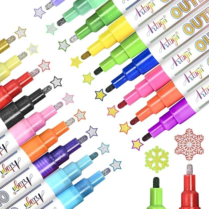 Glitter Markers Outline Pens, Teen Girl Gifts Trendy Stuff 4-16 Year Old, 18 Pack Gold and Silver Shimmer Metallic Marker Arts Crafts Supplies for Kids Ages 6 to 8, 9-12 Birthday Gifts for Tweens