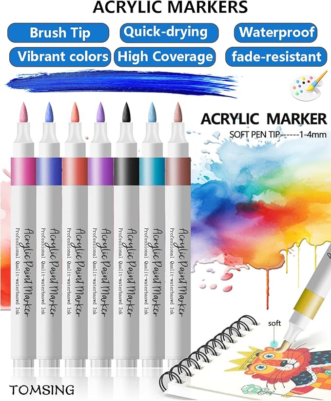 24 Colors Brush Markers Pens,Water-based Ink and Quick-Drying,Painting Supplies Perfect for Plastic Sheets Fabric Bags Ceramics Stone Pottery Wood and Handmade Crafts（24 Colors）