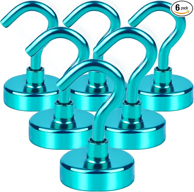 DIYMAG Magnetic Hooks, 30Lbs Strong Heavy Duty Cruise Magnet S-Hooks for Classroom, Fridge, Kitchen etc, (6 Pack-Green)