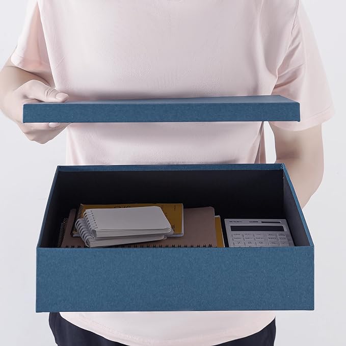 Soul & Lane Decorative Storage Boxes with Lids, Paper Storage Box Set for Keepsakes, Stationery, Office Organizers, Nesting Boxes, Navy Blue