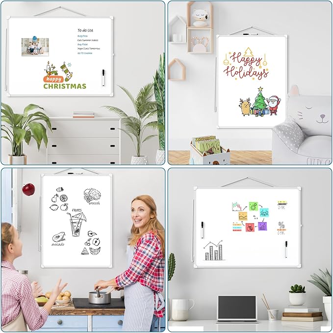 MaxGear White Board for Wall, 24" x 18" Double Sided Dry Erase Board, Magnetic White Board Hanging Whiteboard for Home, School, Office