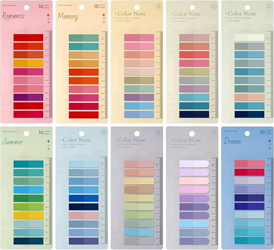 2000Pcs Sticky Tabs with Ruler, 10 Pack Index Tabs, Post It Sticky Notes, Repositionable Book Flags Strip Index Tabs Clear Page Markers for Office School Reading Highlights Classifying
