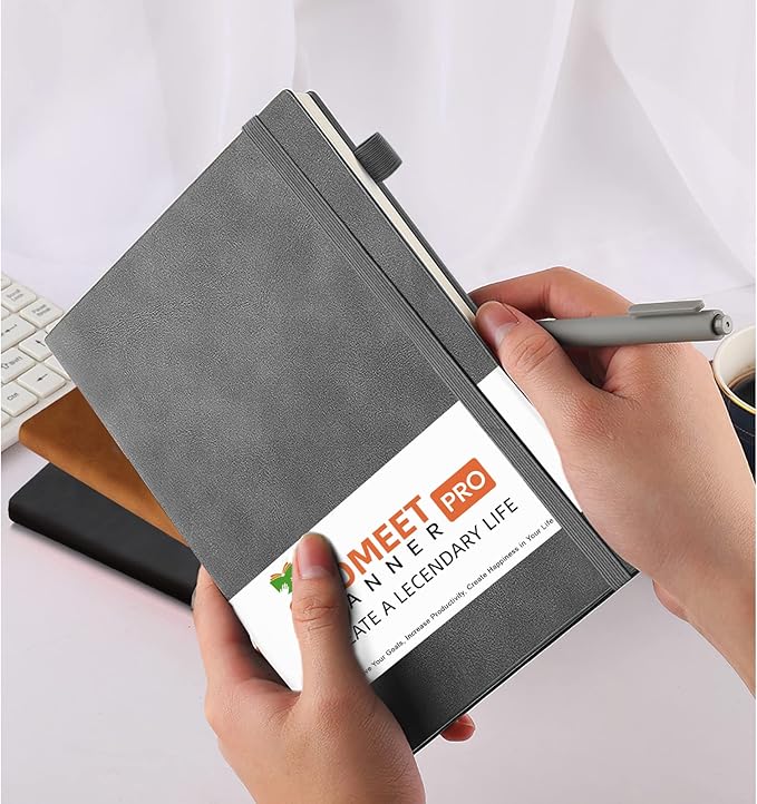 Lined Journal Notebook, 200 Pages, Leather Hardcover Notebooks, A5 College Ruled Thick Classic with Pen Loop Notebook Journals for Writing, for Women Men Office School, 5.75'' X 8.38'', Grey