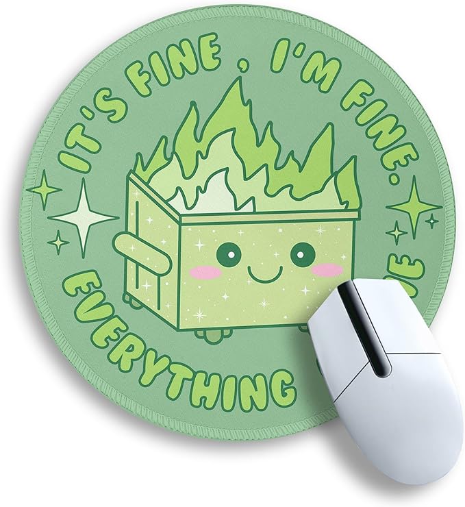 Gctriki Dumpster on Fire Mouse Pad, Cute Sage Green Mouse Pads for Desk, Funny Round Mousepad for Laptop Gaming Stitched Edge Non-Slip Rubber Base, Cute Green Office Desk Accessories Decor for Women