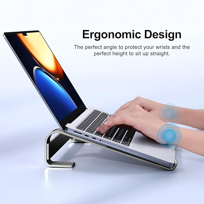 Laptop Stand for Desk, Aluminum Laptop Riser, Ergonomic Computer Stand for Laptop, Laptop Cooling Stand Compatible with for MacBook Pro/Air, Dell, HP, Lenovo, 10-17.3'', Black