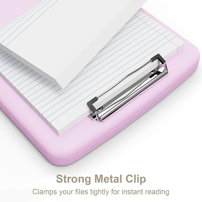 Piasoenc Clipboard with Storage, 8.5 x 11 Organization Box with Pen Holder and A4 Legal Paper Folder, Heavy Duty Plastic, Folio & Side-Opening, Low Profile Clip, for Teachers, Lawers, Deep Pink