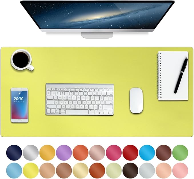 Boutilon Leather Desk Pad 30" x14",Non-Slip Mouse Pad,Office Desk Mat,Waterprooft PU Leather Desk Blotter,Desk Pad Protector,Desk Writing Pad for Home Office Decor (M-Lemon)
