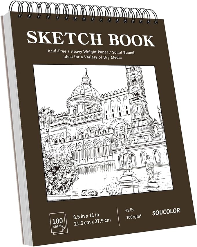 Soucolor Sketchbook 8.5x11 Hard Cover - 100 Sheets Spiral Bound Sketch Pad 8.5" x 11", 68lb/100gsm Thick Drawing Paper 8.5" x 11", Acid-Free Art Notebook for Kids Adults Classroom Teacher Must Have