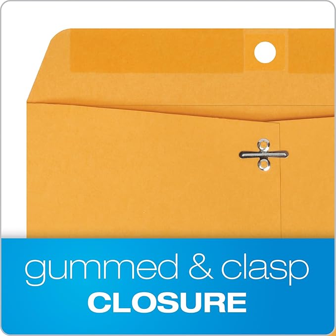 Quality Park 10 x 12 Clasp Envelopes with Clasp Closure and Gummed Seal, Great for Filing, Storing or Mailing Documents, 28 lb Brown Kraft, 100 per Box (QUA37895)