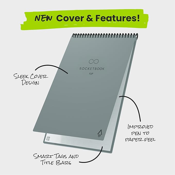 Rocketbook Flip - with 1 Pilot Frixion Pen & 1 Microfiber Cloth Included - Gray Cover, Letter Size (8.5" x 11")