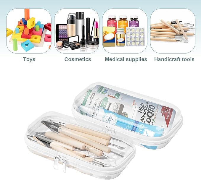 Bliss Bins Set of 2 - Hard Sided Clear Zipper Case for Storage - Professional-Grade Plastic Hard Shell Zippered Organizers, Cosmetic Bag, Snack Bins