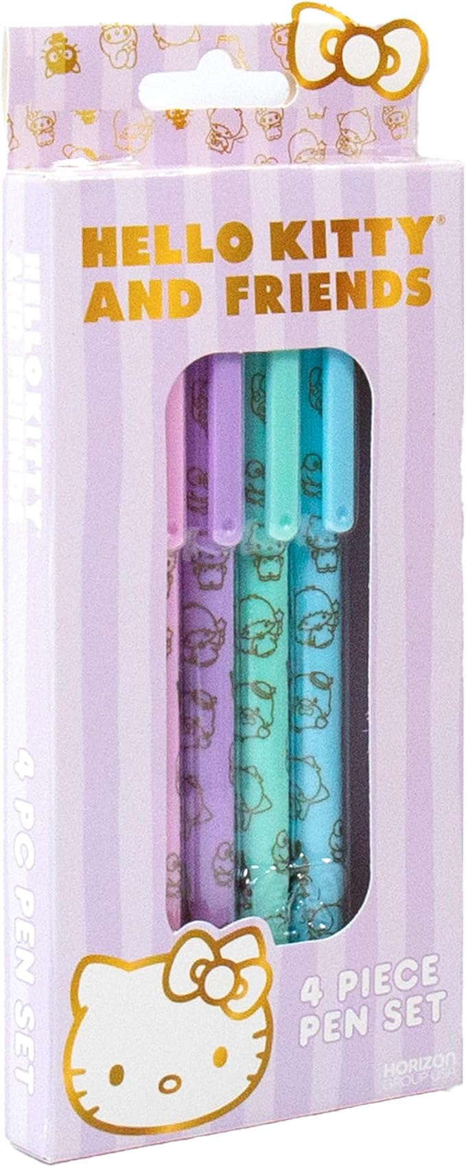 Sanrio Hello Kitty & Friends 4-Piece Pen Set - My Melody, Kuromi, Kawaii & School Supplies, Black