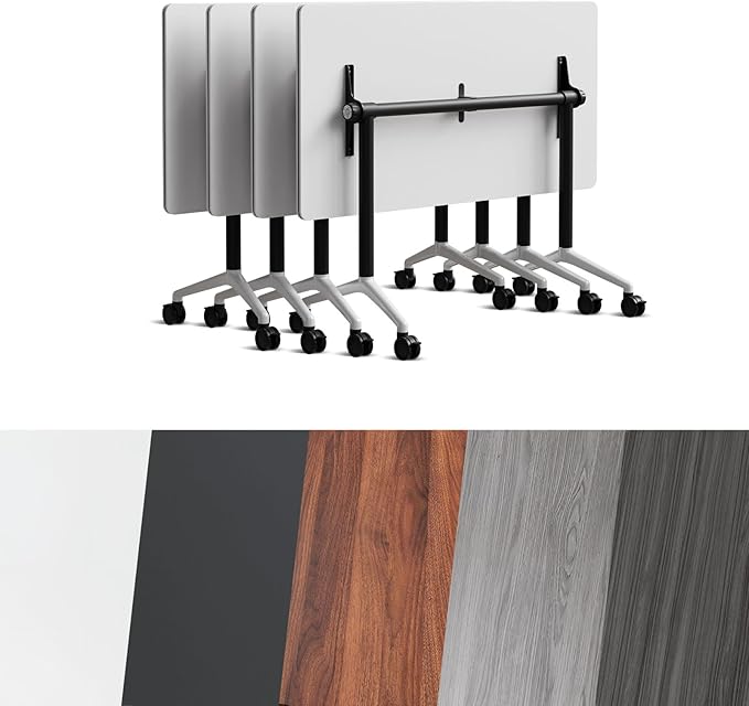 Conference Room Table, Folding Conference Tables,Thicken Grey Tabletop,Flip Top Wooden Seminar Meeting Room Table for Conference Room Offices (4, Black+White, 61.0“)