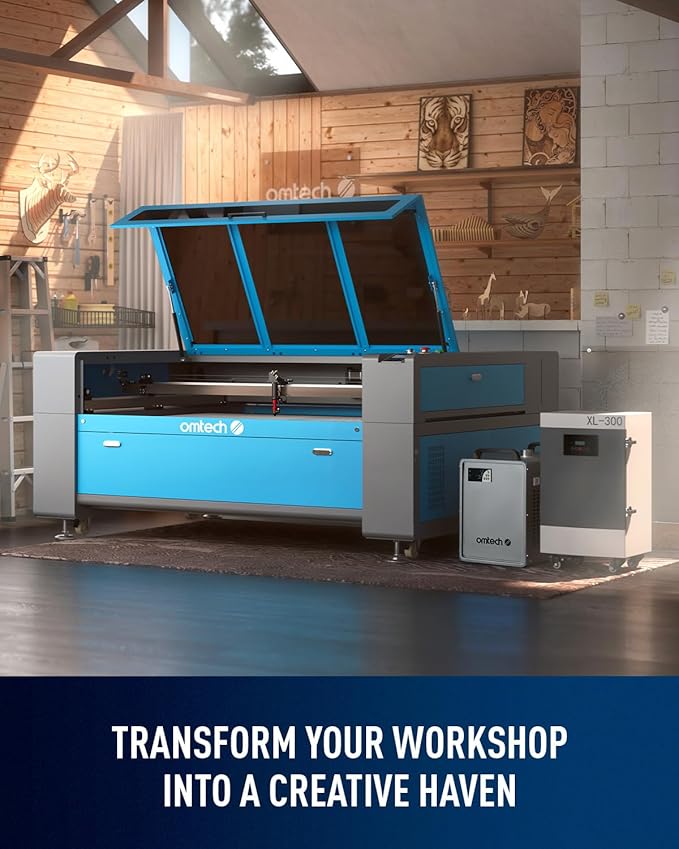 OMTech 150W CO2 Laser Engraver with LightBurn & Water Chiller, 63" x 40" Laser Engraving Cutting Machine with Autofocus Autolift 3 Way Pass Air Assist, Laser Cutter for Wood Glass Acrylic More