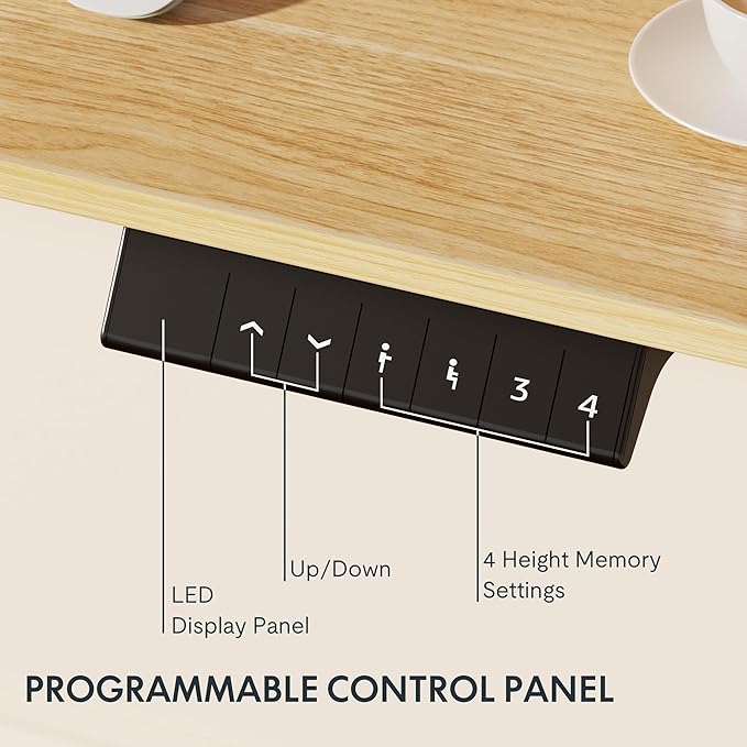 FLEXISPOT EN1 One-Piece Standing Desk 55 x 28 Inch Electric Adjustable Height Desk for Home Office and Computer Workstation (White Frame + 55" Maple Top, 2 Packages)