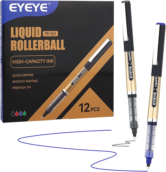 EYEYE 0.5mm Extra Fine Point Rollerball Pens 6 Black 6 Blue, Quick Dry Liquid Ink, Smooth Writing Fine Tip Pens for Journaling, Note Taking, Office & School Supplies