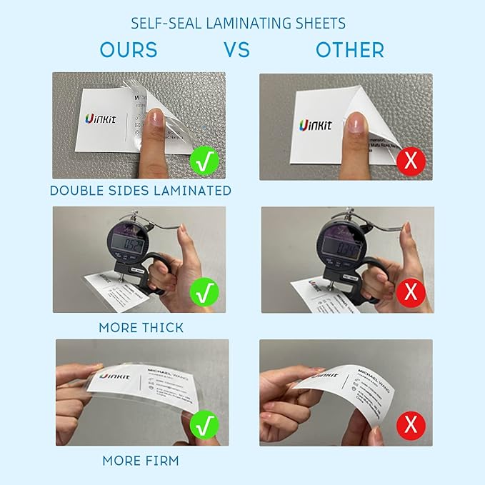 Uinkit 20 Pack 5x7 inches Self Sealing Laminating Pouches, Waterproof Lamination Pouches, Permanent Adhesive 10mil Thickness No Need Machine (5.2x7.2Inchesx20Pack)