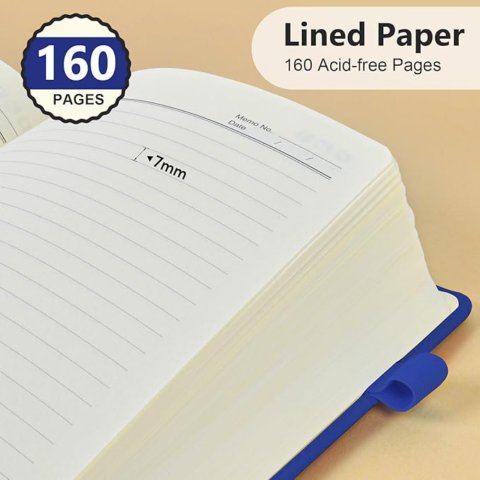 PERCUN Lined Journal Notebook for Men & Women, 160 Pages College Ruled Journal for Writing, A5 Hardcover Leather Notebooks for Work, School, Business, Travel, Daily Diary 5.9" x 8.5" - Navy
