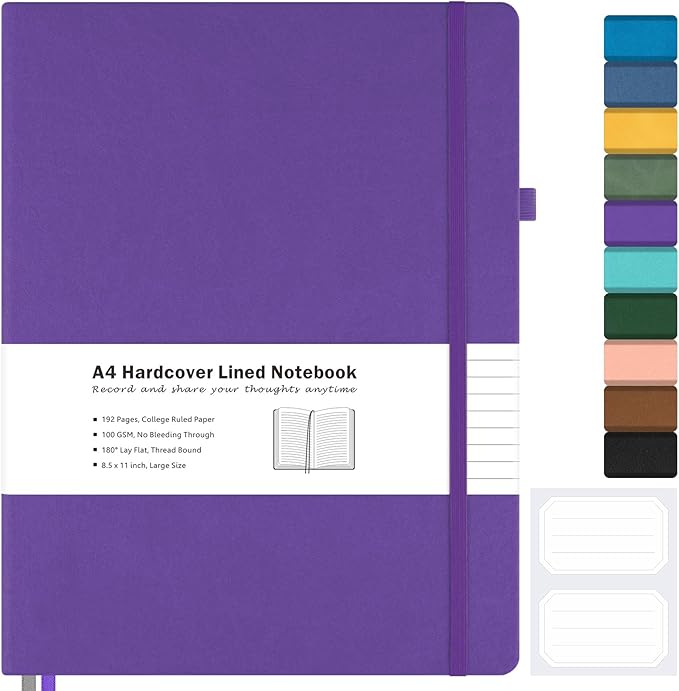 Blank Notebook, Hardcover Sketch Book, 8.5" x 11" Large Blank Journal, No Bleed Thick Paper Sketchbook for Drawing, Unlined Notebook Journal for Women Men, A4 Leather Sketchbook, Lay Flat, Purple